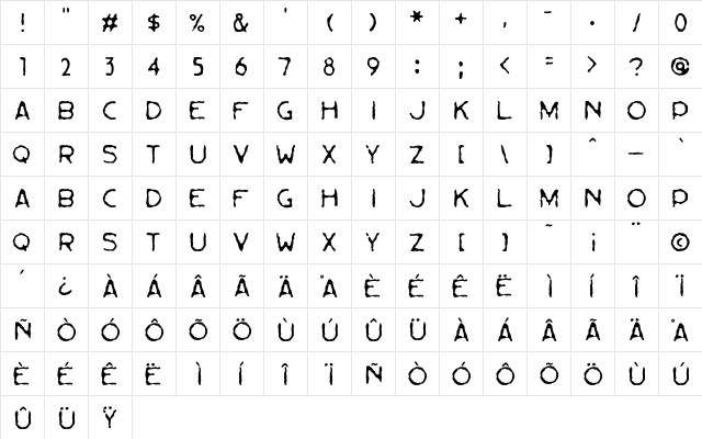 Bessie Regular  glyph index