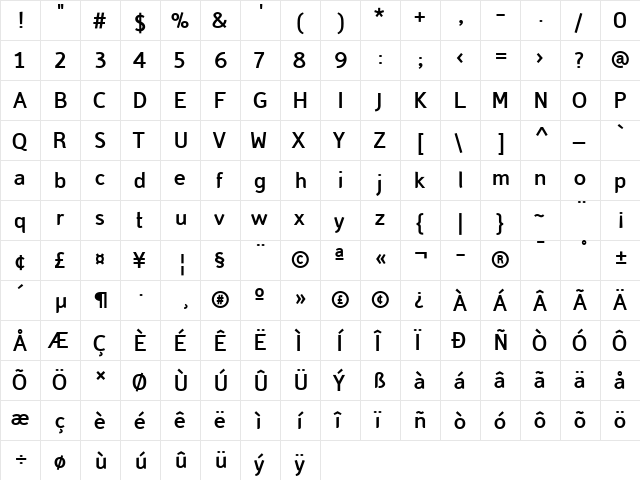 Domestos98 Bold  glyph index