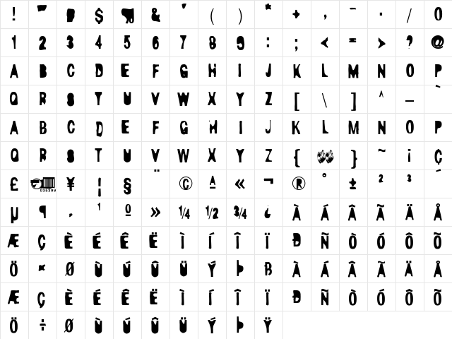 D44Caps-Only Regular  glyph index