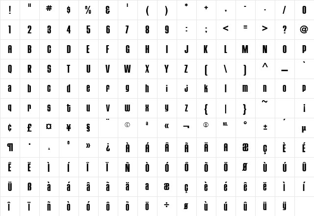 HouseGothic BoldFour  glyph index