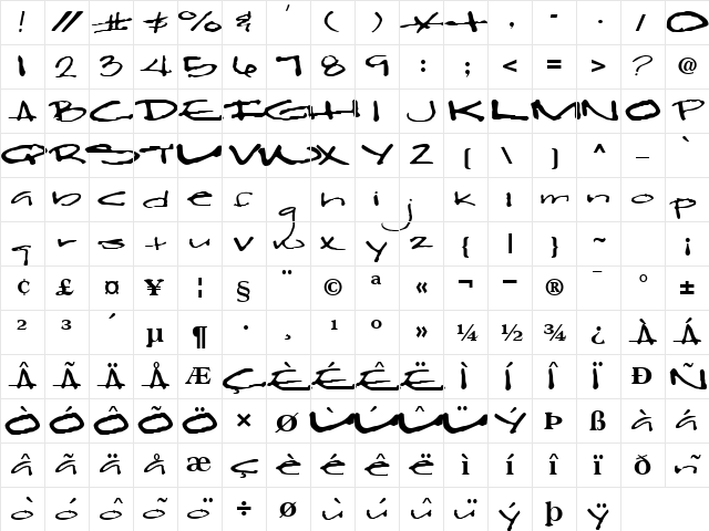 Olde Regular  glyph index