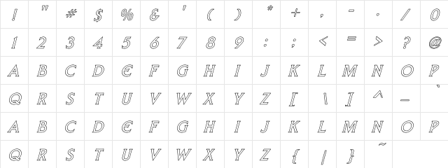 Liberty Hollow Italic Italic  glyph index