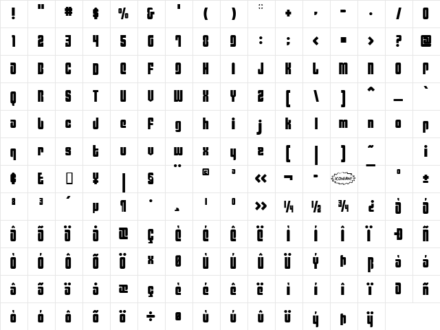 Philadelphia Regular  glyph index