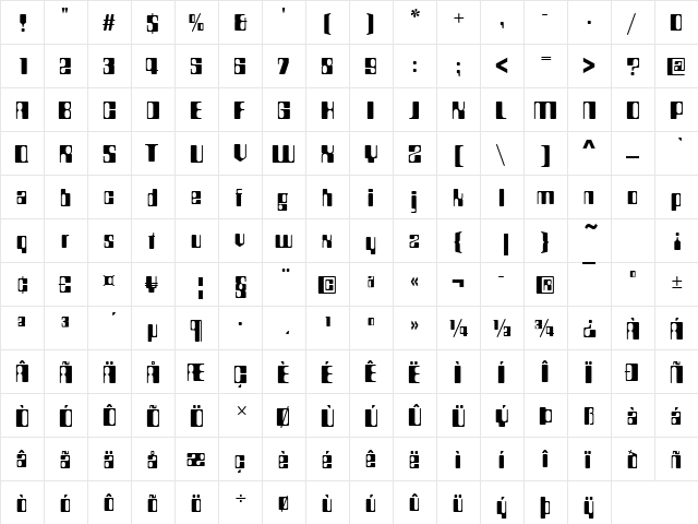 CountdownD Regular  glyph index