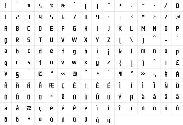 Fragma Medium  glyph index