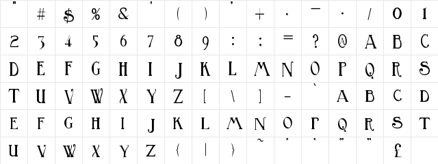 Birmingham Regular  glyph index
