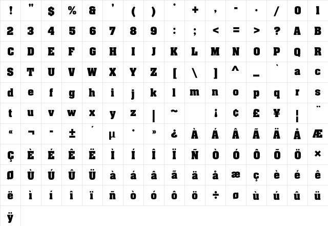 Aachen Std Bold  glyph index