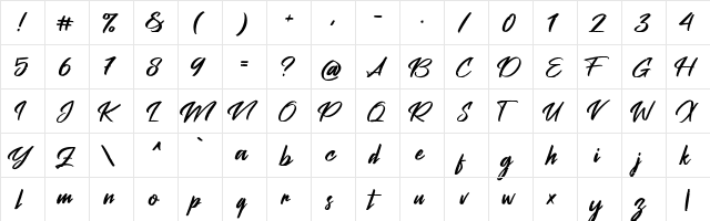 Peach Pen Regular  glyph index