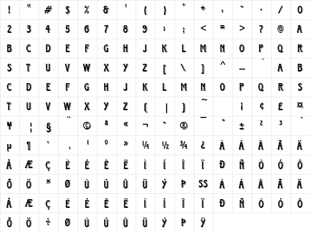 Horndon Becker Regular  glyph index