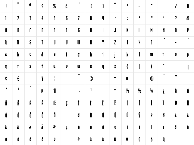 ModulaBlack Regular  glyph index