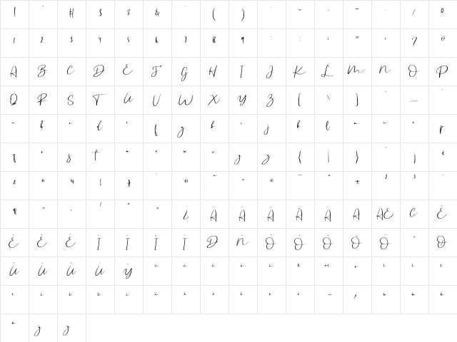 Katampi pisan Regular  glyph index