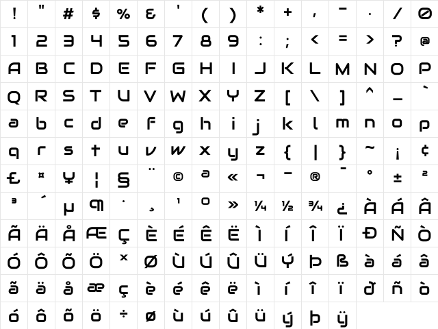 Audiowide Regular  glyph index