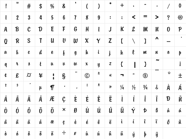 Brody15 Becker Regular  glyph index