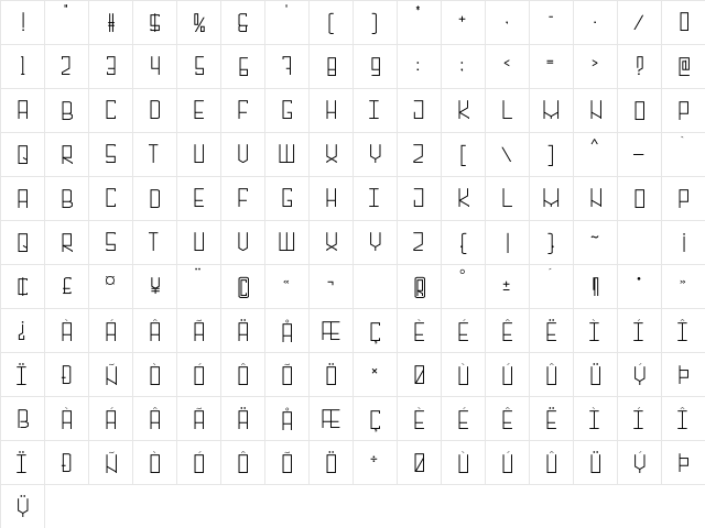 Alambre Thin  glyph index