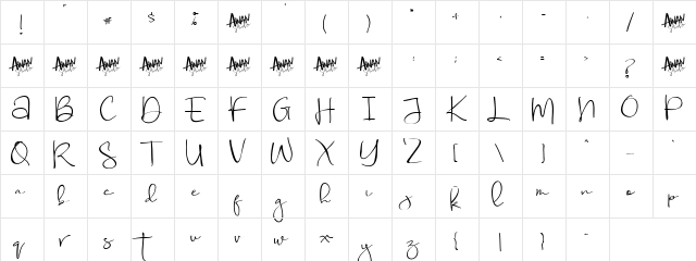Aubrielle Regular  glyph index