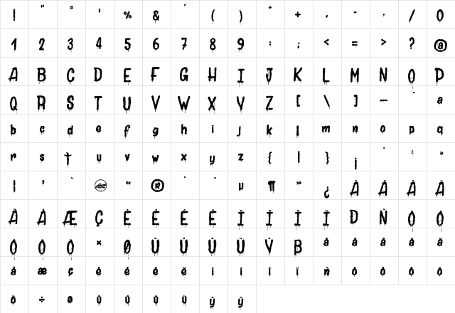 Joly Death Regular  glyph index