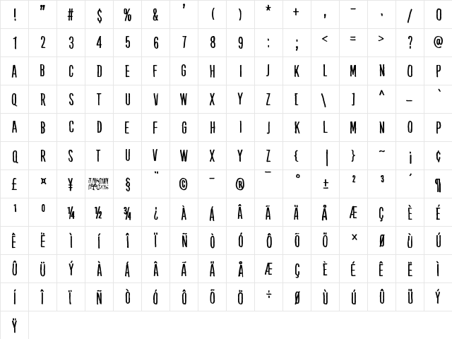 Kube Vertiko Regular  glyph index