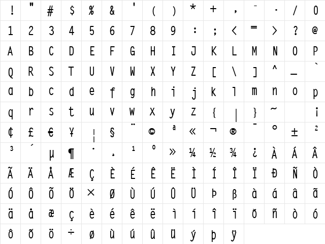 SteepTypewriterMedium Regular  glyph index