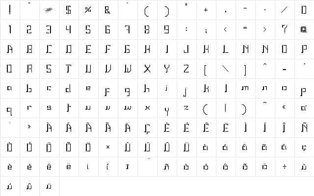 NewPort Regular  glyph index