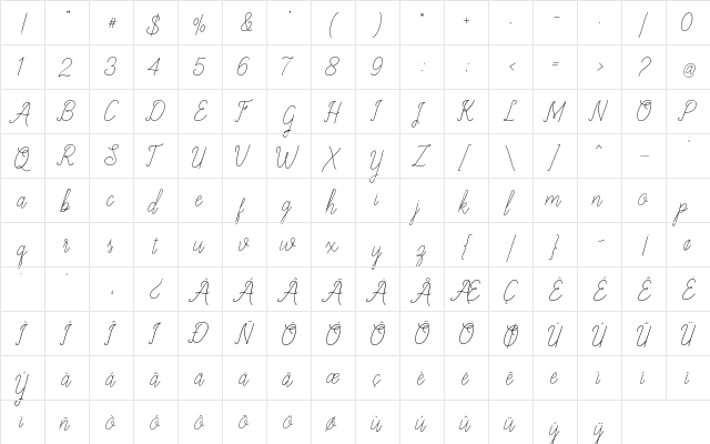 Allexandrea Regular  glyph index