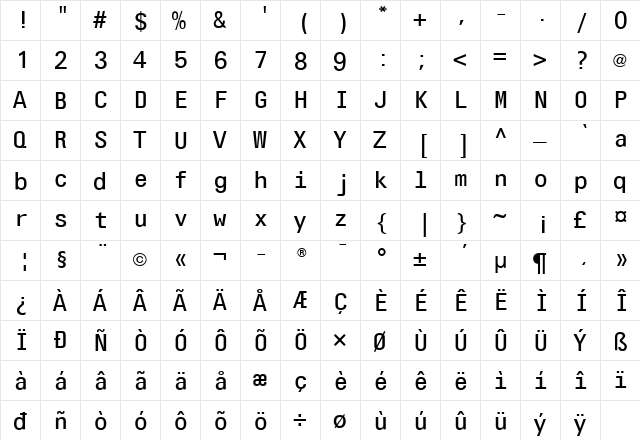 Olympia LT Light Regular  glyph index