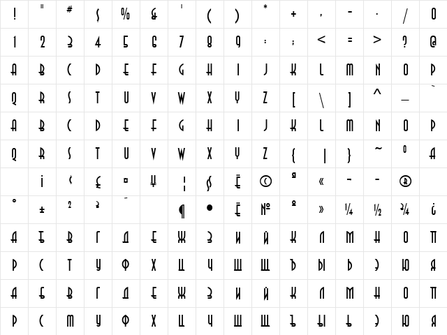 Decor3di Regular  glyph index