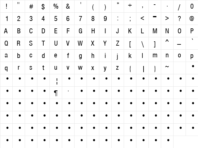 QTHelvetCnd Regular  glyph index