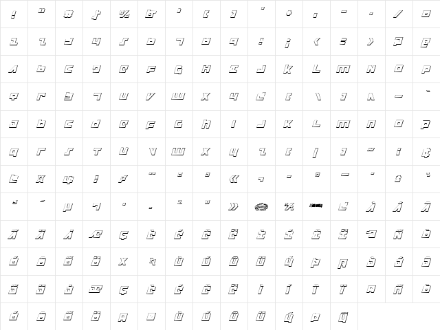 Flight Corps 3D Italic Italic  glyph index