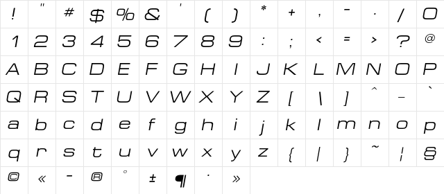 EuropeExtendedC Italic  glyph index