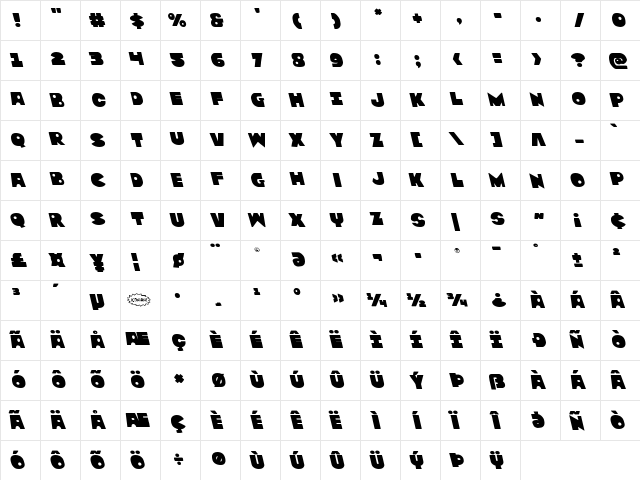 Zounderkite Leftalic Italic  glyph index