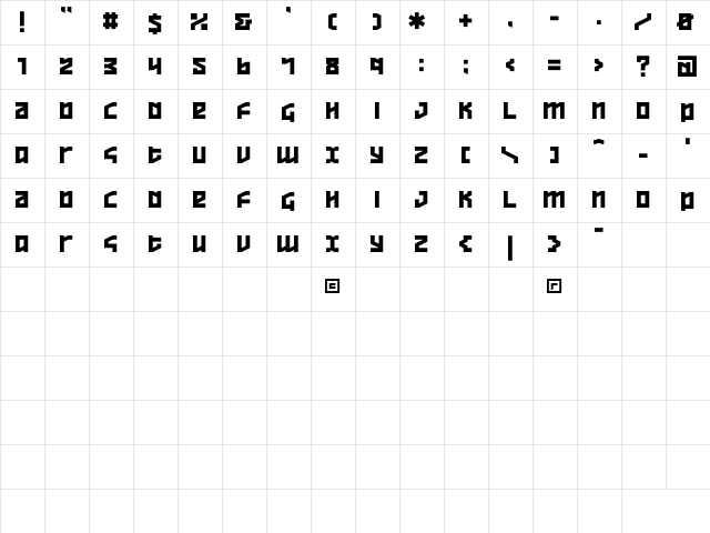 Overheads Regular  glyph index
