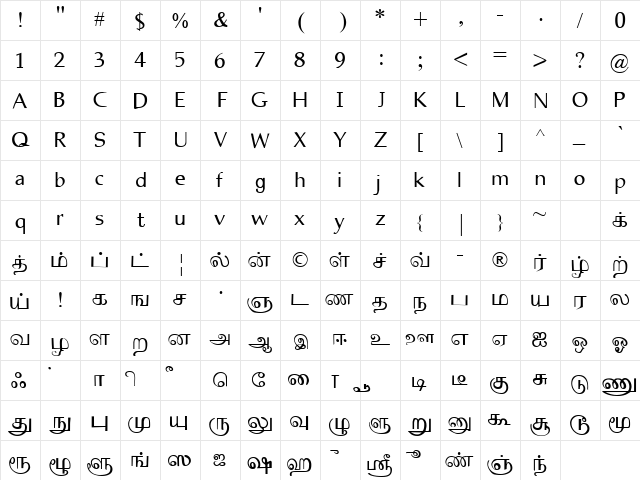 TAMILFIX Normal  glyph index