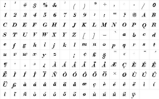 BauerBodTDemBolItaIn1 Regular  glyph index