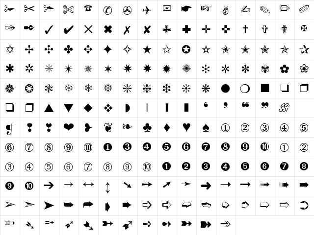 Chancery Ornaments SSi Regular  glyph index
