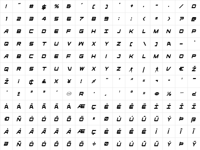 Ghost Clan Condensed Italic Condensed Italic  glyph index