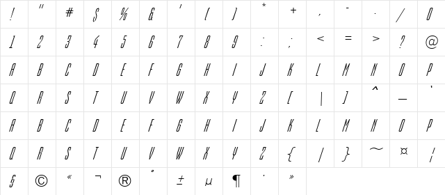 a_Empirial Italic  glyph index