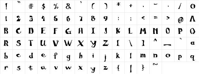 PC Witches Toe Regular  glyph index