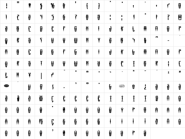 Swordtooth Title Regular  glyph index