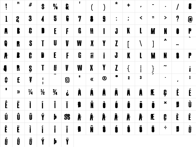 Octynaz Regular  glyph index