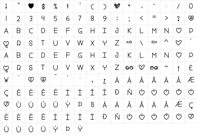 Fool For Love Regular  glyph index