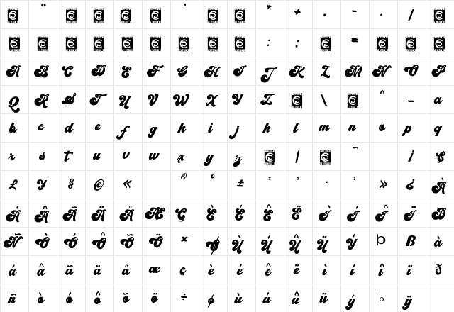 Vintage King Regular  glyph index