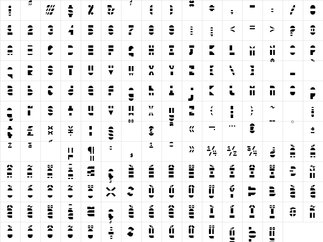 Blown Out Regular  glyph index