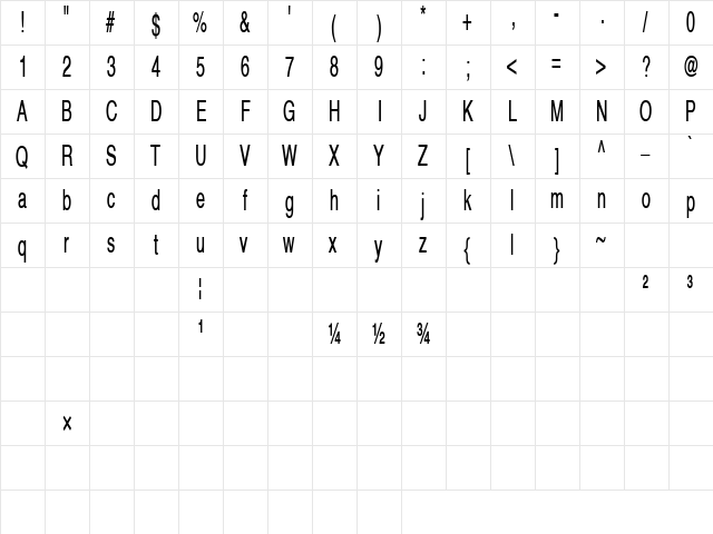Everest!" Regular  glyph index