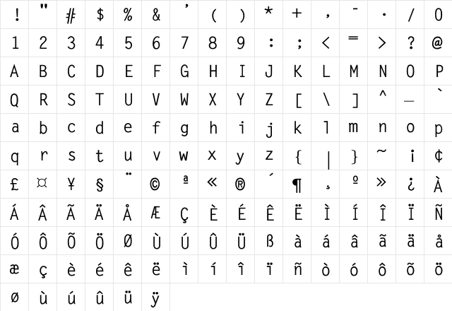 Klassic-Bold Regular  glyph index