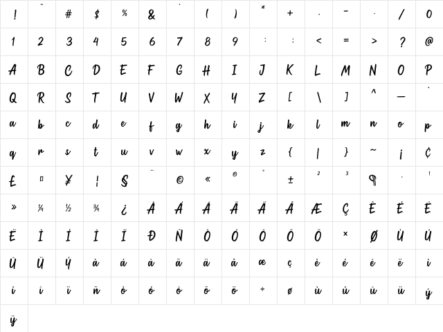 Westhouse Regular  glyph index