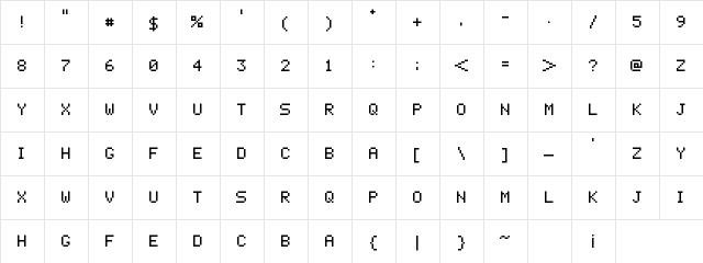 PixelCrypt Medium  glyph index