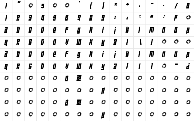 Wide awake Black Regular  glyph index