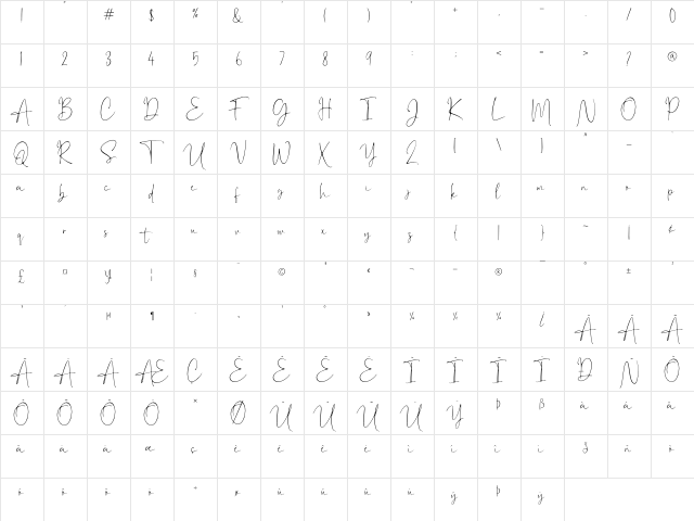 Rolanstine Regular  glyph index