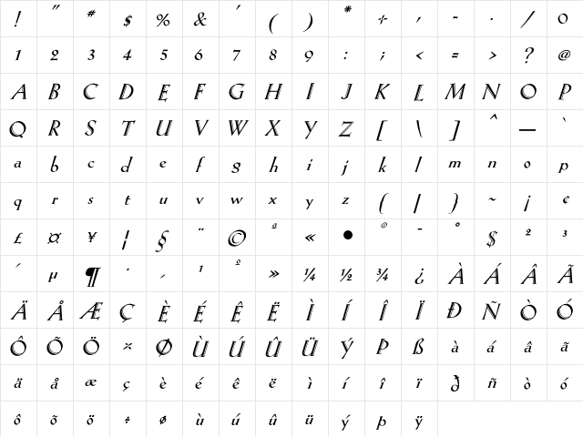 Eva AntiquaHvItSG  glyph index