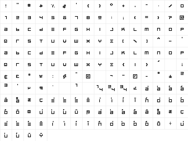 BIN Regular Regular  glyph index